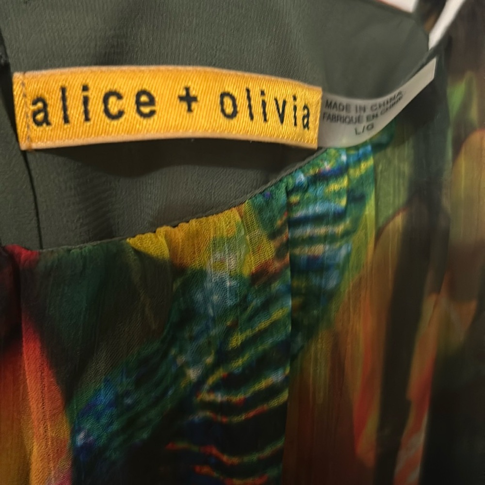 Alice + Olivia Daley Tropical Jungle Print BOHO Spaghetti Strap Dress Size L NEW - Picture 9 of 9